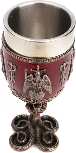 Vista 3 de Veronese Design Vaso de acero inoxidable de 6 7/8 pulgadas Baphomet Crimson Jeweled Serpent Cáliz