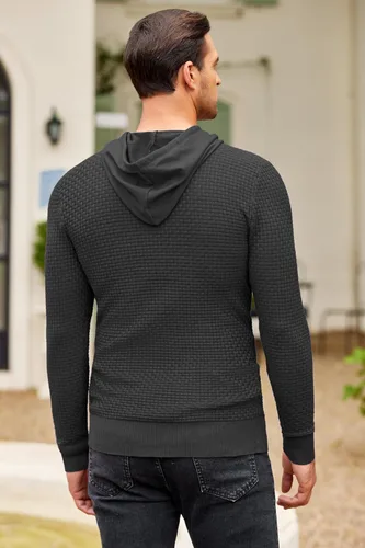 Vista 3 de COOFANDY Sudadera con capucha de punto para hombre, estilo hipster, casual, manga larga, suéter tipo polo ajustado