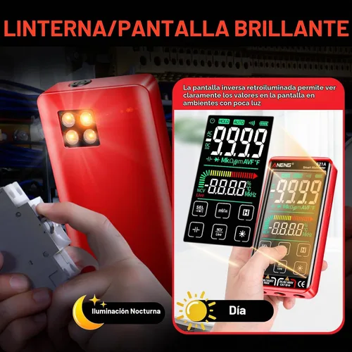 Vista 3 de ANENG Multímetro digital inteligente con pantalla táctil TRMS, rango automático, 9999 conteos, recargable, anti-quemadura, Ohm, Amperio, Voltímetro
