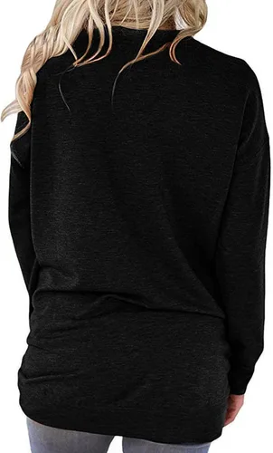 Vista 4 de Blusa casual de manga larga para mujer, color liso, cuello redondo, cómoda, holgada, con bolsillos