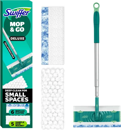 Vista 13 de Swiffer Kit de iniciación de lujo para el cabello con poste plegable, 9 paños secos con imán para el cabello, 2 paños húmedos adicionales para mopa