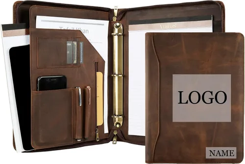 Vista 8 de Carpeta y organizador de cuero genuino, carpeta de cuero vintage de 3 anillos, padfolio personalizado para hombres de negocios, blocs legales
