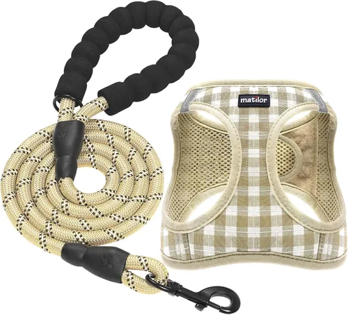 Vista 12 de Arnés para perro, transpirable, diseño para meter por las patas, para cachorros y gatos, o perros pequeños o medianos, color Beige