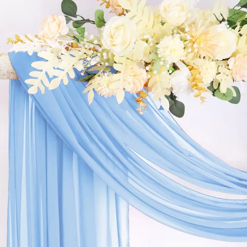 Vista 2 de 1 panel de 20 pies para arco de boda, tela transparente azul bebé para drapear, cortinas de gasa para arcos de boda, cortinas azul claro, cortinas