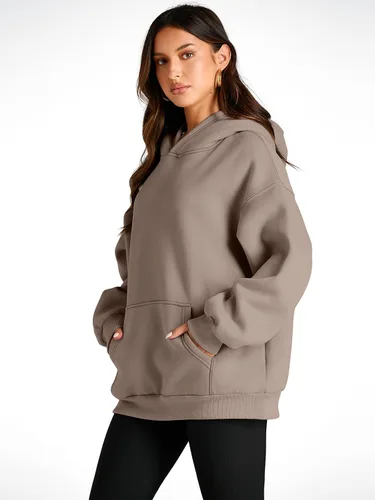 Vista 3 de Trendy Queen - Sudaderas extragrandes con capucha para mujer, suéteres de manga larga, sin botones, de vellón, de otoño, ropa de invierno