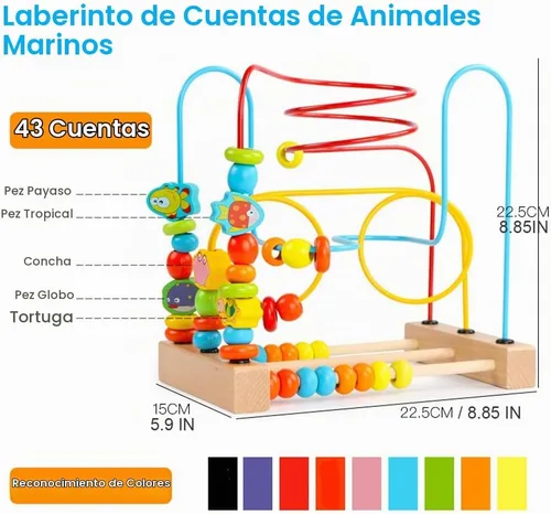 Vista 2 de Timy Primera montaña rusa con cuentas de madera, juguete educativo circular para niños pequeños Juguete de círculo educativo de madera para niños