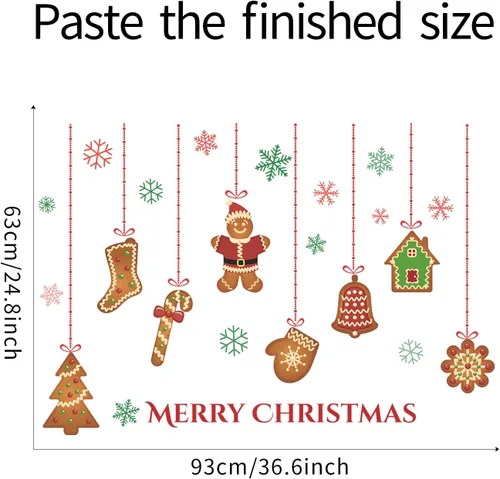 Vista 7 de Calcomanías de pared de Navidad, calcomanías de galletas de jengibre, decoración de pared de Feliz Navidad, calcomanías de pared extraíbles