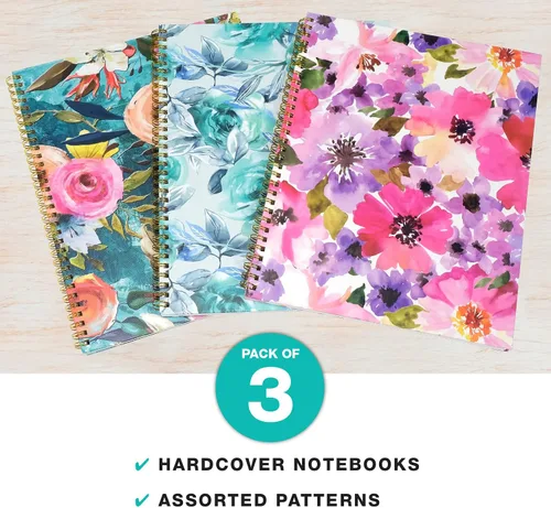 Vista 10 de Cuaderno de espiral de moda de 8.5 x 11 pulgadas, paquete de 3, 120 páginas, rayas universitarias (sólido)