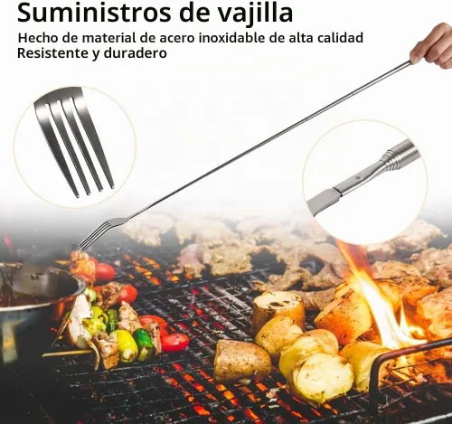 Vista 4 de Tenedor extensible, broma de tenedor extensible de 8.7 a 25.4 pulgadas, tenedor telescópico expandible para barbacoa, acero inoxidable, mango