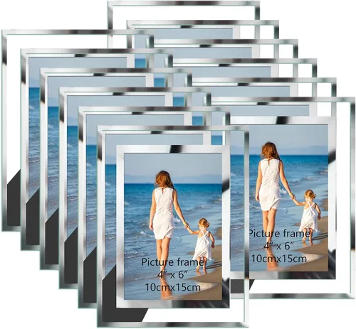 Vista 9 de Hoikwo Marcos de fotos a granel de 4 x 6, 4 paquetes de marcos de fotos plateados de 4 x 6, marcos de boda de vidrio de 4 x 6, marcos de fotos
