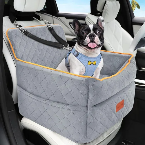 Vista 9 de HEGGCOOE Asiento de automóvil para perros pequeños, asientos elevadores de espuma viscoelástica con cojín grueso para perros medianos de menos de 35