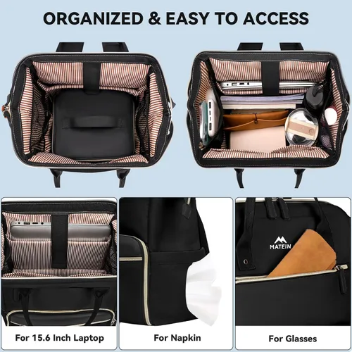Vista 5 de MATEIN - Mochila de almuerzo de 15.6 pulgadas, bolsa negra para laptop con Negro