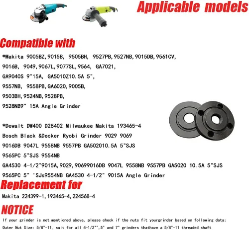 Vista 4 de Llave angular de brida de amoladora, tuerca de bloqueo de metal para DW Milwaukee Makita 193465-4 compatible con Bosch Black & Decker Ryobi 4.5" 5