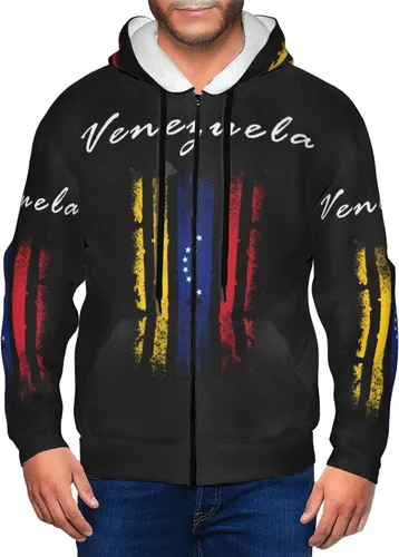 Vista 7 de Sudadera con capucha con cremallera de la bandera de Venezuela para hombre, ligera, novedosa sudadera con capucha