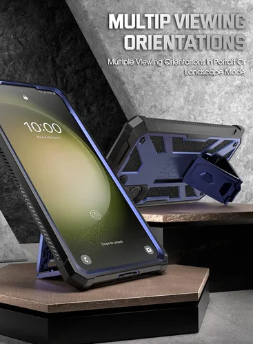Vista 3 de Poetic Spartan - Funda para Samsung Galaxy S23+ Plus 5G de 6.7 pulgadas, protector de pantalla integrado funciona con identificación de huellas Azul