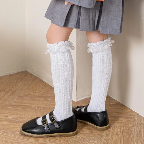 Vista 4 de Epeius - Calcetines altos de algodón para bebés y niñas de uniforme calcetas con vuelos Paquete de 3 o 5
