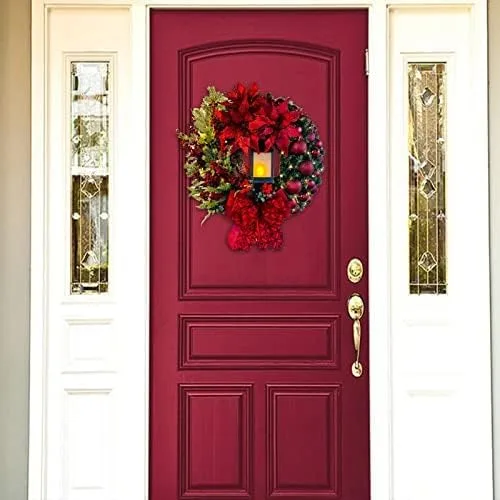 Vista 4 de Coronas artificiales grandes de Navidad para puerta delantera, coronas de Navidad con cinta de lazo, guirnaldas de invierno para interiores