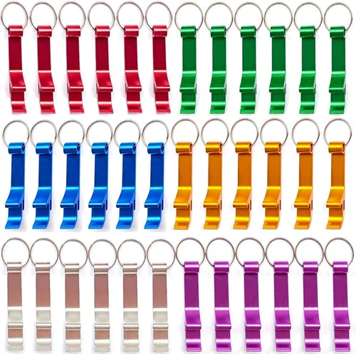 Vista 7 de 100 unids de aluminio de color abridor de botellas, llavero de abrebotellas de cerveza de bebidas de soda, para cocina/boda/bar/fiesta 100 piezas