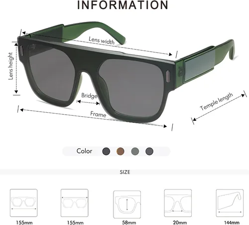 Vista 5 de Appassal Gafas de sol de gran tamaño para mujer, a la moda, con parte superior plana, sin montura AP3632
