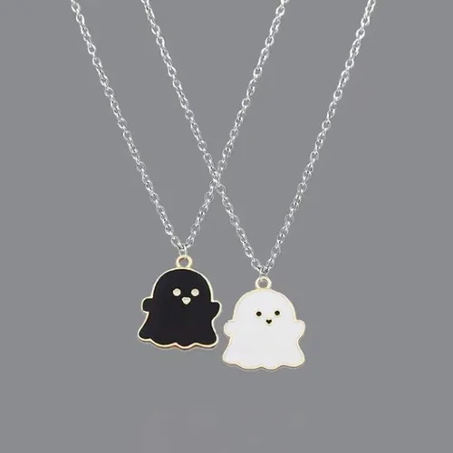 Vista 7 de 1 unidad2 collares con colgante de fantasma blanco y negro, dibujos animados, fantasma, amistad, pareja, encantador, collar de fantasma, colgante
