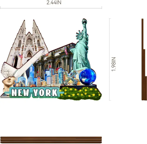 Vista 3 de Imán de madera para nevera de Estados Unidos, Nueva York, imanes 3D, recuerdos coleccionables de viaje, decoraciones hechas a mano, 2