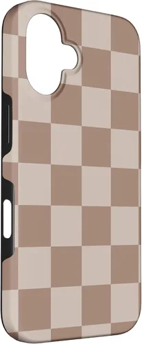 Vista 3 de Funda para iPhone 16 marrón con diseño de cuadros grandes, color beige estético marrón
