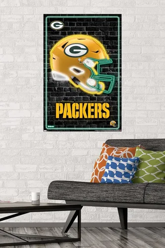 Vista 2 de NFL Green Bay Packers - Póster de pared con casco neón 23, 34 pulgadas de largo x 22.4 pulgadas de ancho, versión sin marco