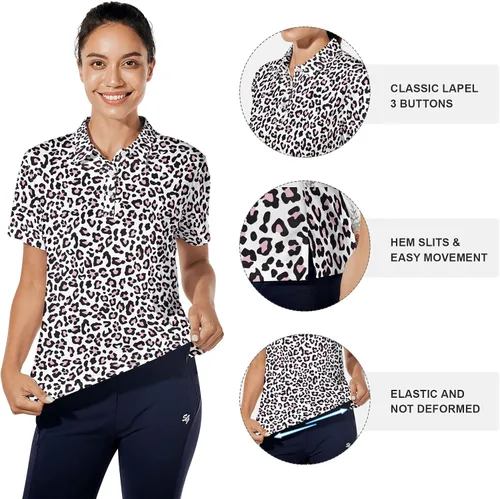 Vista 3 de Hispotim Women's Short Sleeve Polo Shirt Lightweight Printed Golf Shirts Quick Dry Workout Golf Polo Shirts