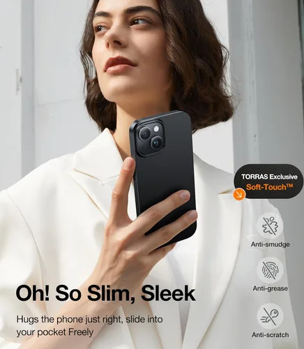 Vista 4 de TORRAS Funda delgada diseñada para iPhone 15, [Ultra delgada como sin funda] [tacto aterciopelado] Funda protectora resistente con plástico duro
