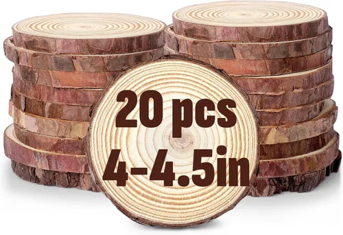 Vista 8 de FUMILE Rebanadas de madera natural sin terminar de 3.5-4 pulgadas, 10 piezas de discos redondos de madera con corteza de árbol, rondas de madera