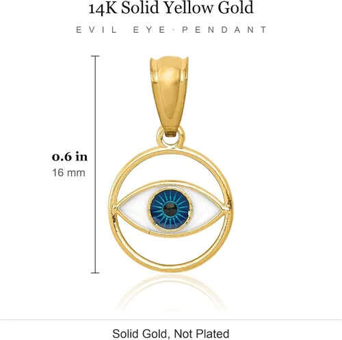 Vista 6 de IceCarats Collar con colgante de mal de ojo Hamsa de oro amarillo macizo de 14 quilates, 0.618 in, 5/8 pulgadas, pulido para ella