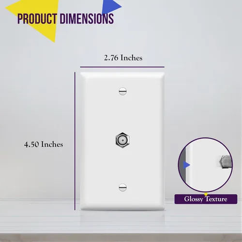 Vista 2 de Conector de tipo F para teléfono y CATV, más conectores hembra RJ11 con placas para pared, Blanco, 1