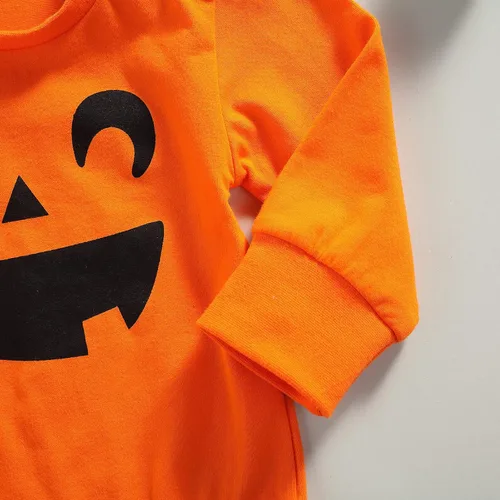 Vista 5 de Yccutest Disfraz de calabaza de Halloween para bebé recién nacido, para niños y niñas, enterizo de calabaza, zapatos, sombrero, 3 piezas, trajes