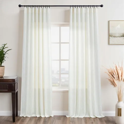 Vista 12 de KOUFALL Juego de 2 cortinas de puerta francesa, cortinas de lino para puerta/ventana, cortina transparente boho para cristal lateral delantero