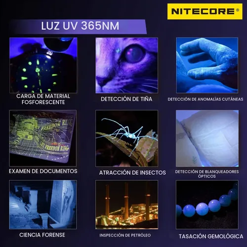 Vista 3 de Nitecore Tiki UV 365nm llavero ultravioleta linterna USB-C recargable EDC luz etiqueta
