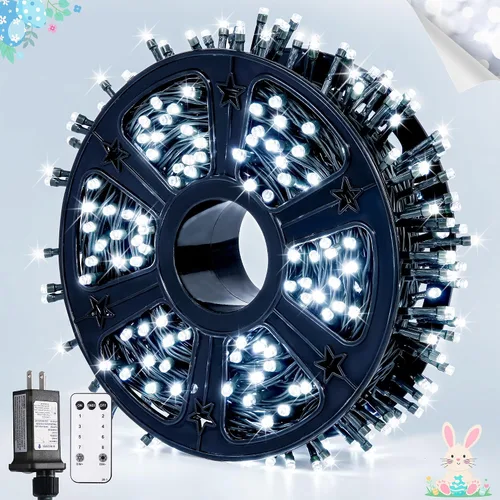 Vista 8 de JMEXSUSS 400 luces LED de Navidad rojas, blancas y verdes, luces de árbol de Navidad de 132 pies con control remoto, tira de luces para interiores