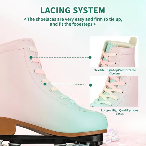 Vista 4 de jessie Patines para niña y mujer, patines de piel sintética con rueda fantástica y destello para niñas de 6 a 12 años, principiantes
