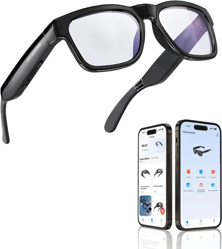 Vista 8 de OhO gafas inteligentes, gafas de sol polarizadas con altavoz Bluetooth, protección UV para atletismo/aire libre y control de voz, unisex (lente gris)