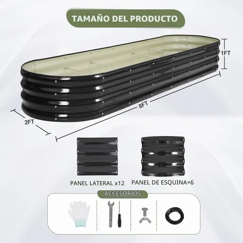 Vista 6 de Cama de jardín elevada galvanizada para exteriores, camas elevadas para jardinería, caja de maceta de metal, kit de cama de jardín elevada de acero