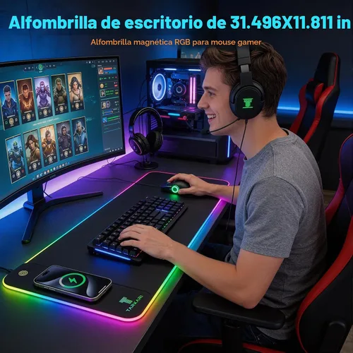 Vista 5 de TARKARI Alfombrilla de ratón RGB de carga inalámbrica magnética de 15W Negro