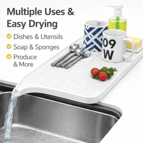 Vista 5 de Dependable Industries inc. Essentials Bandeja de secado de platos con boquilla de drenaje, escurridor compacto para utensilios de fregadero