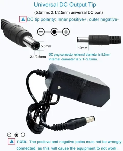 Vista 4 de Adaptador de fuente de alimentación de 5V 2A DC 10W AC/DC Adaptador de enchufe de pared 100V-240V AC a DC 5 voltios 2Amp 1Amp Cable de alimentación