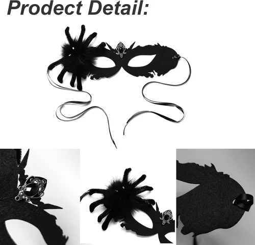 Vista 4 de Máscaras de Halloween para mascarada, de encaje veneciano, de araña, máscara negra para fiesta de Halloween