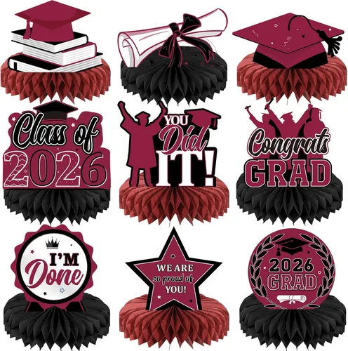 Vista 8 de Yisong 9 piezas de decoración de mesa de fiesta de graduación 2026, felicitaciones de la clase de 2026, centros de mesa de graduación para mesas