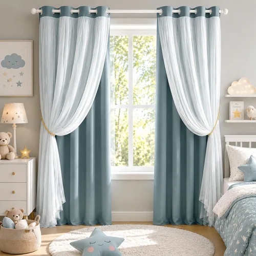 Vista 26 de PONY DANCE Cortinas de Doble Capa - Cortinas Opacas de 63 Pulgadas de Largo, Diseño con Ojales en la Parte Superior, Paneles Transparentes Blancos