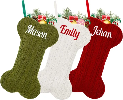 Vista 10 de Calcetín de Navidad Personalizado Grande Tejido Personalizado Bordado con Nombre Calcetín de Navidad para Familia Niños Mascotas Decoración