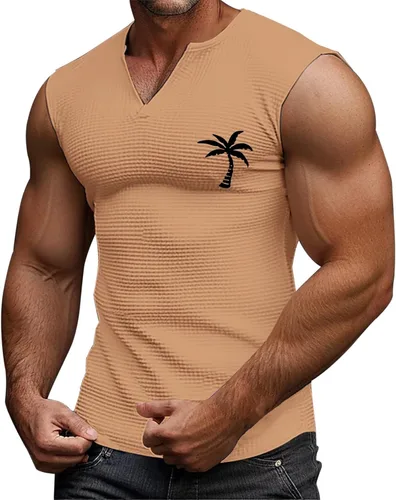 Vista 6 de Camiseta sin mangas con estampado gráfico de verano para hombre, cuello en V, talla grande, casual, recortada, para gimnasio, atlética, muscular