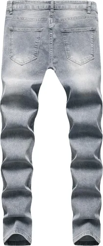 Vista 6 de SRETOUU Pantalones de mezclilla ajustados para hombre elásticos rasgados elásticos ajustados desgastados de pierna cónica