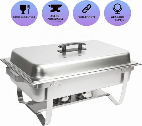 Vista 6 de Juego de bufé de platos de roce (paquete de 4) Chafers 8QT buffet servidores y calentadores, servidores de roces con cubiertas, catering, chafer