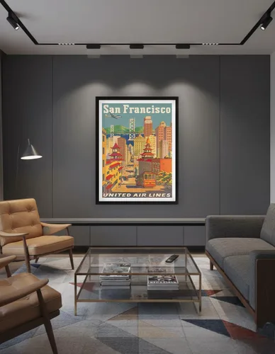Vista 7 de Pacifica Island Art San Francisco California - Teleférico en Chinatown - United Air Lines - Póster vintage de viaje de aerolínea por Joseph Fehér